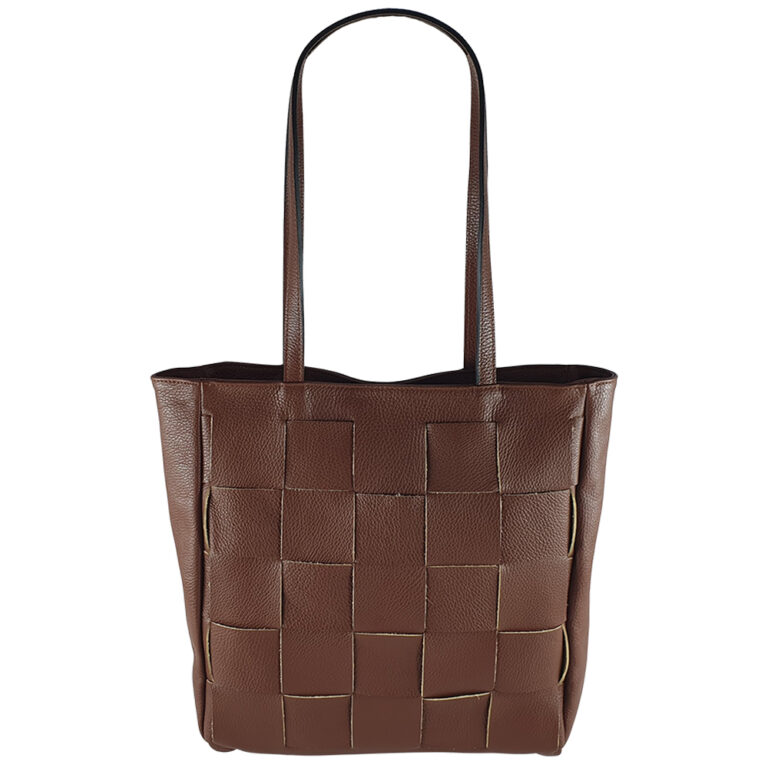 Geanta shopper din piele naturala Dalia-maro închis