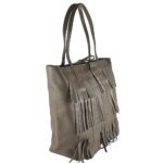 Geanta shopper din piele naturala cu franjuri Eloisa-grej