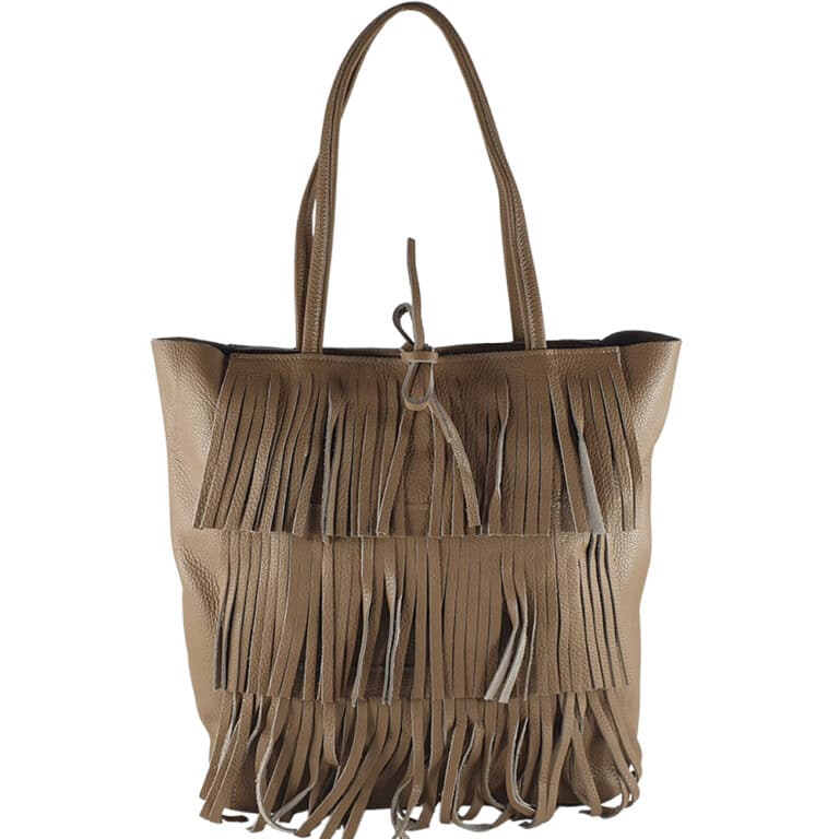 Geanta shopper din piele naturala cu franjuri Eloisa-maro